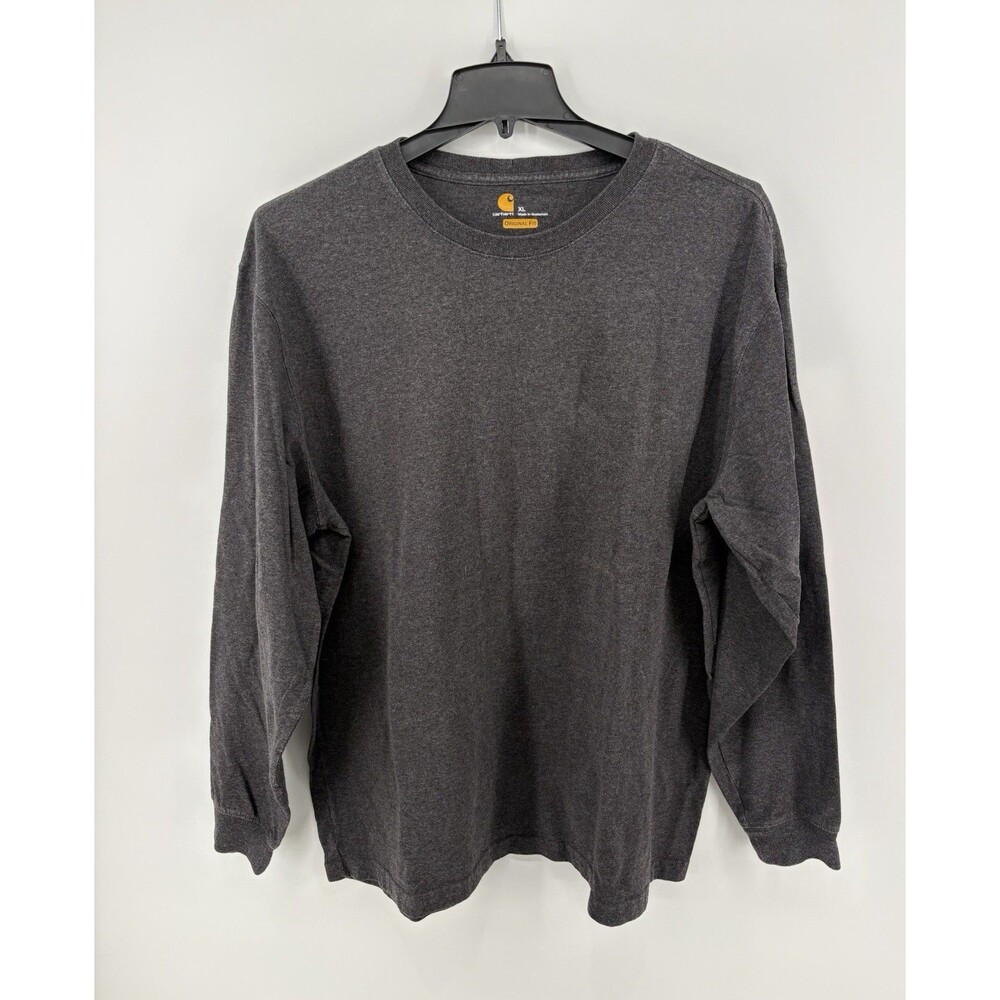 Carhartt Original Fit Dark Gray Mens Long Sleeve T-Shirt XL Orange Sleeve Logo